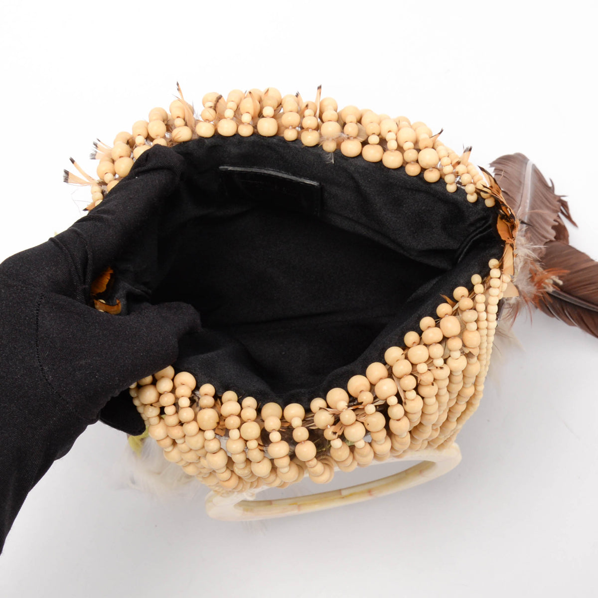 Alexander McQueen Brown Bead & Feather Embellished Irere Evening Bag