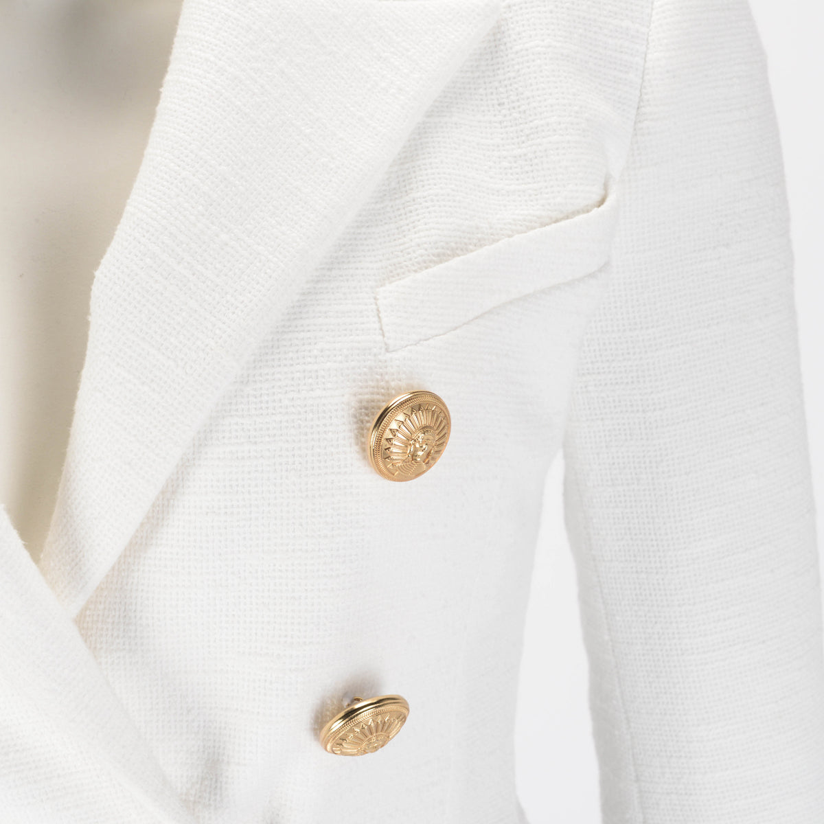 Balmain White Boucle Classic DB Blazer Fr 34