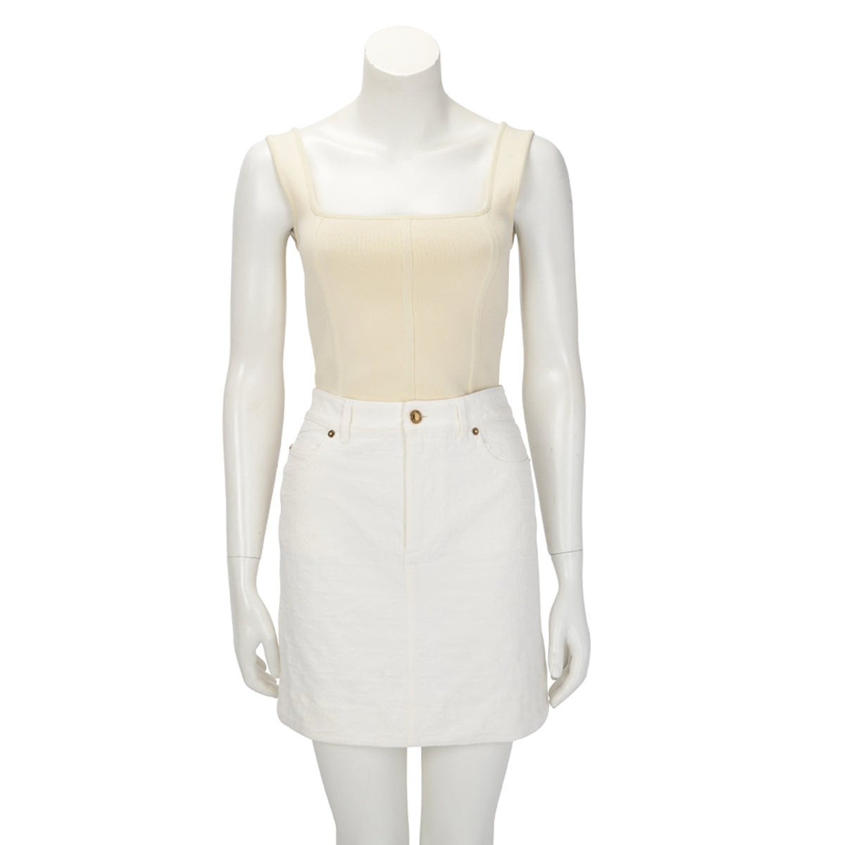 Louis Vuitton White Jacquard Denim Monogram Skirt FR 38