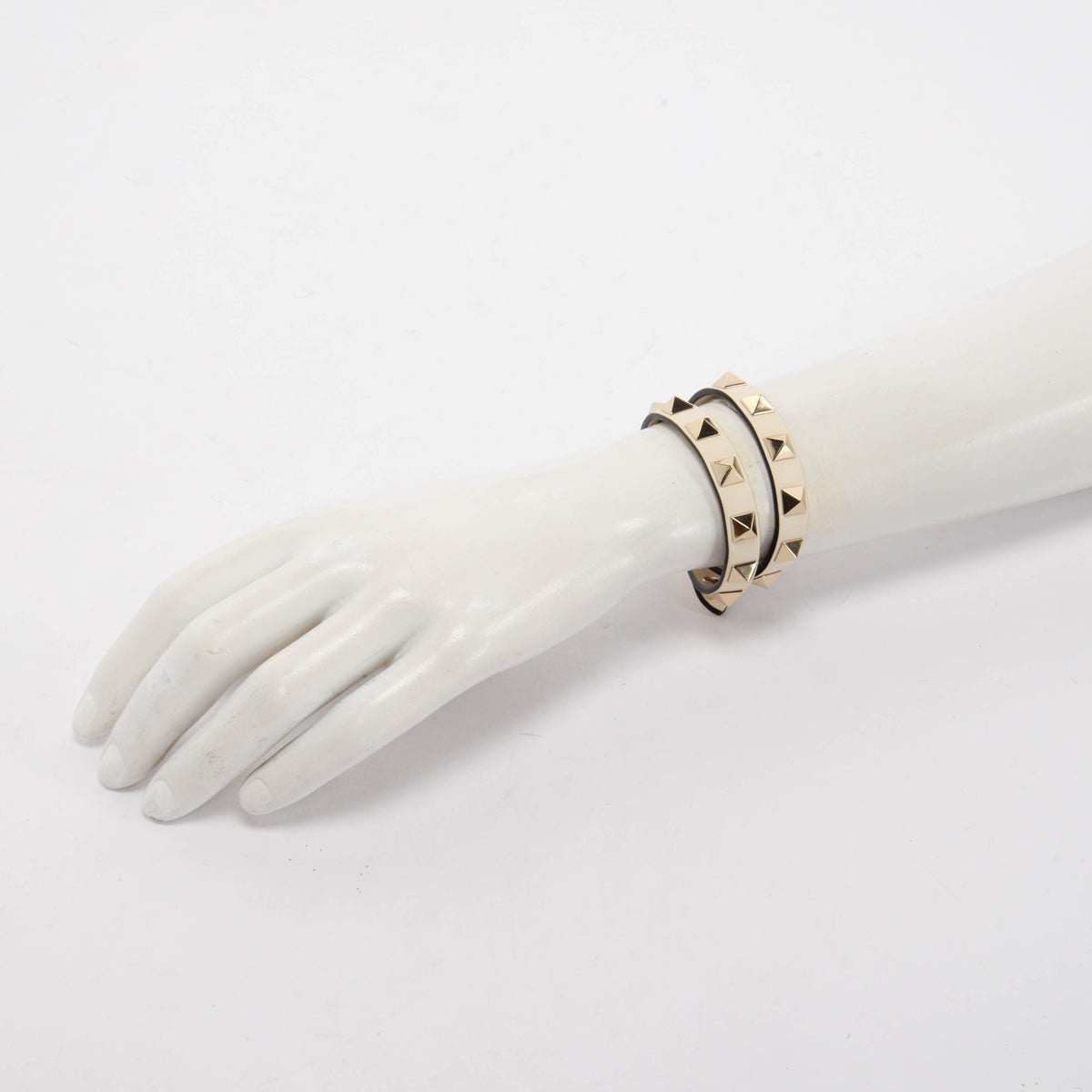 Valentino Ivory Calfskin Rockstud Double Strap Bracelet