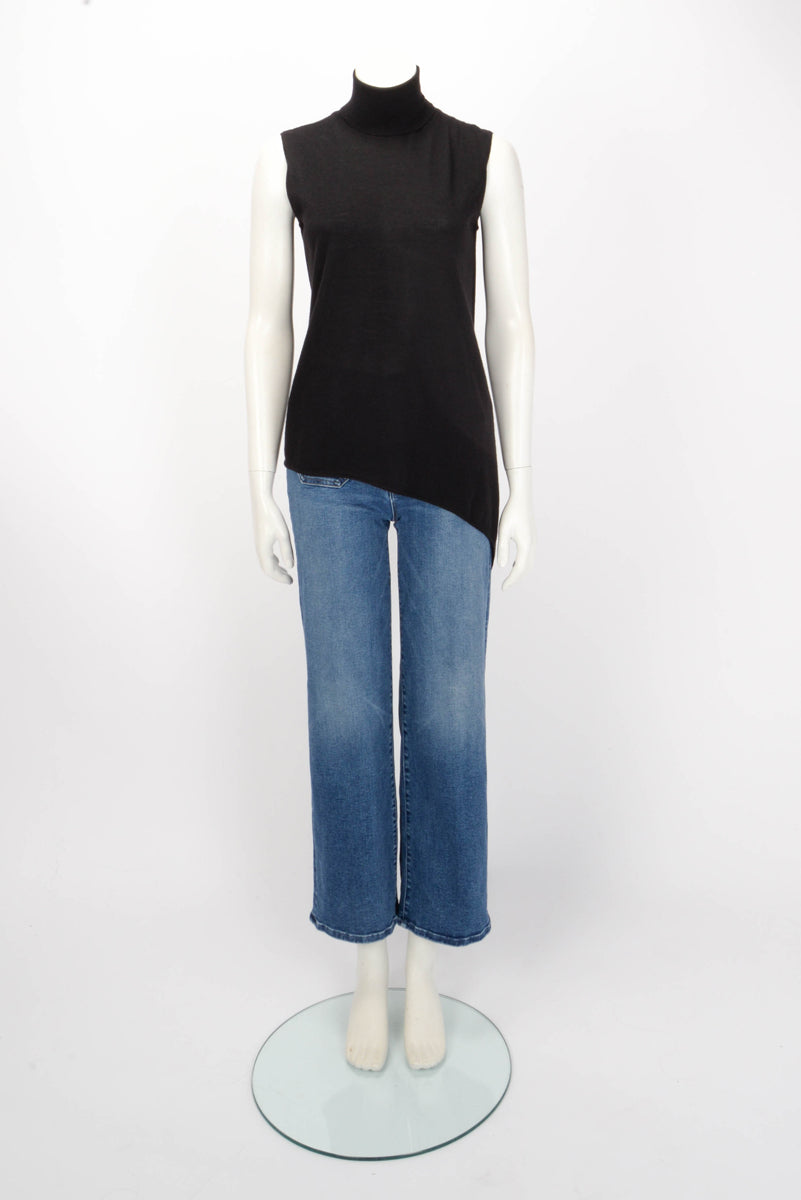 Hermes Black Cashmere & Silk Asymmetric S/Less Top M