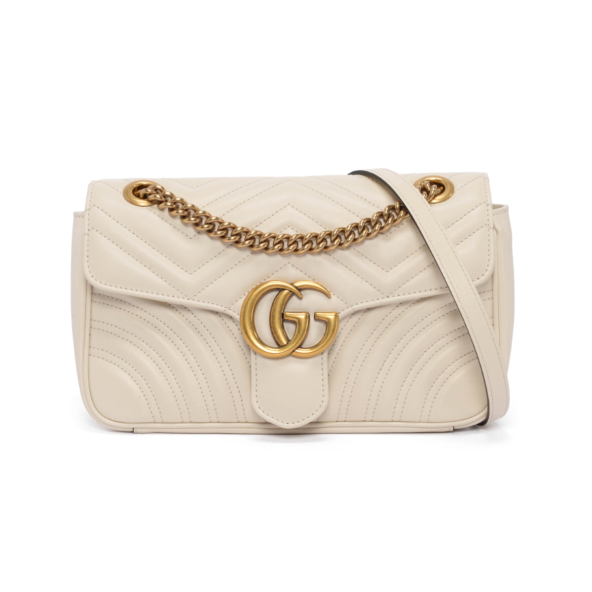 Gucci White Matelasse Small GG Marmont Shoulder Bag