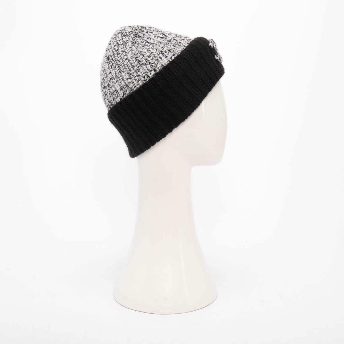Chanel Black & White Cashmere Knit CC Beanie