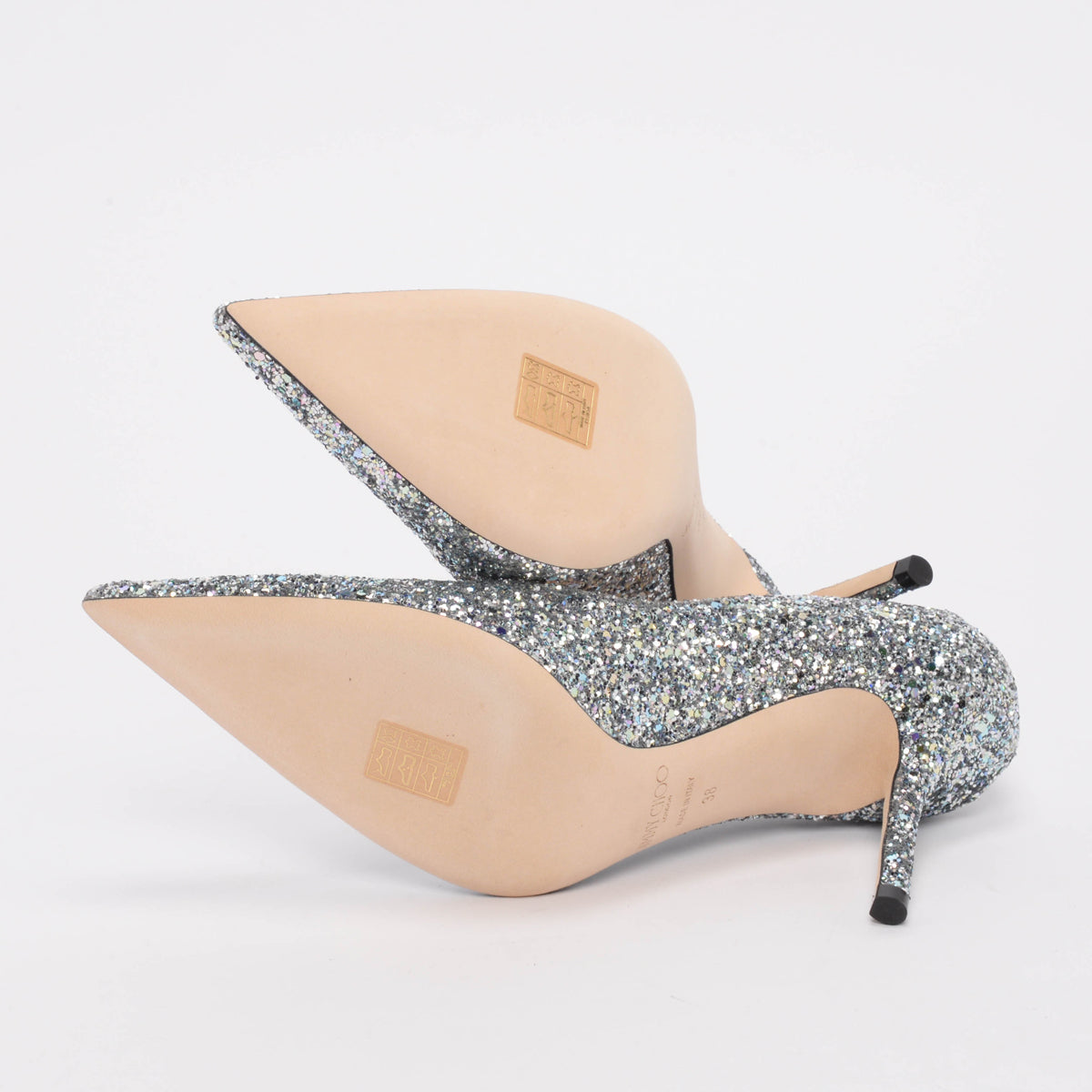 Jimmy Choo Silver Glitter Love Pumps 38