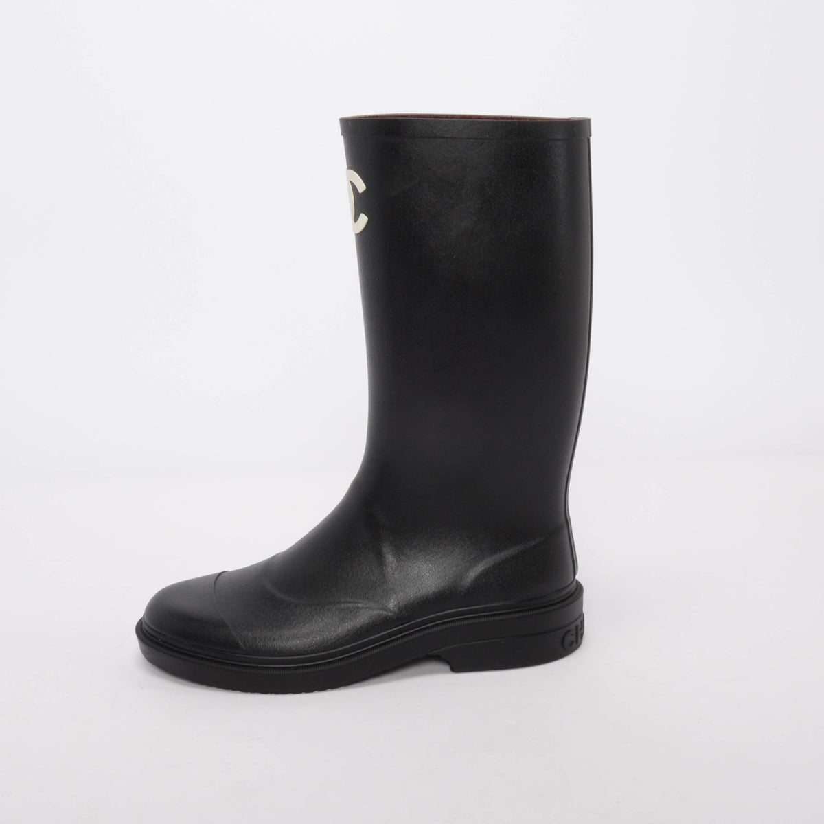 Chanel Black Rubber CC Rain Boots 40