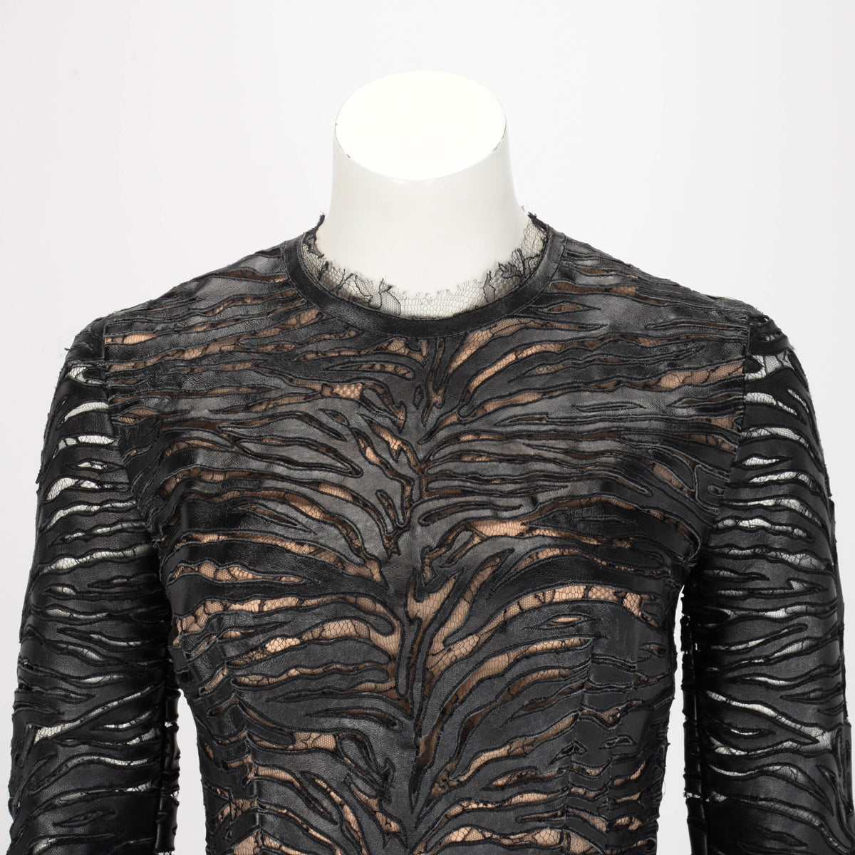 Alexandre Vauthier Black Lambskin & Lace Long Sleeve Top FR 36