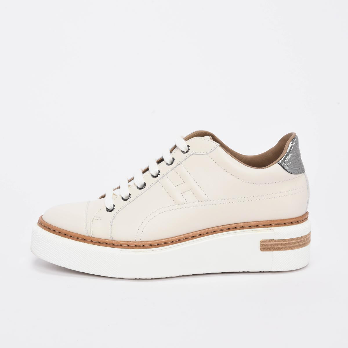 Hermes White Calfskin Polo Sneakers 38.5