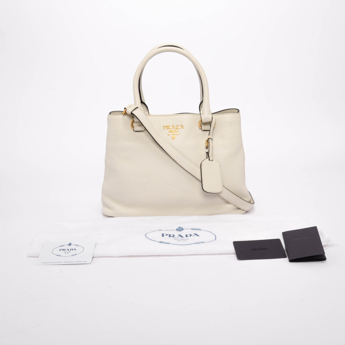 Prada Talco White Vitello Phenix Small Shoulder Bag