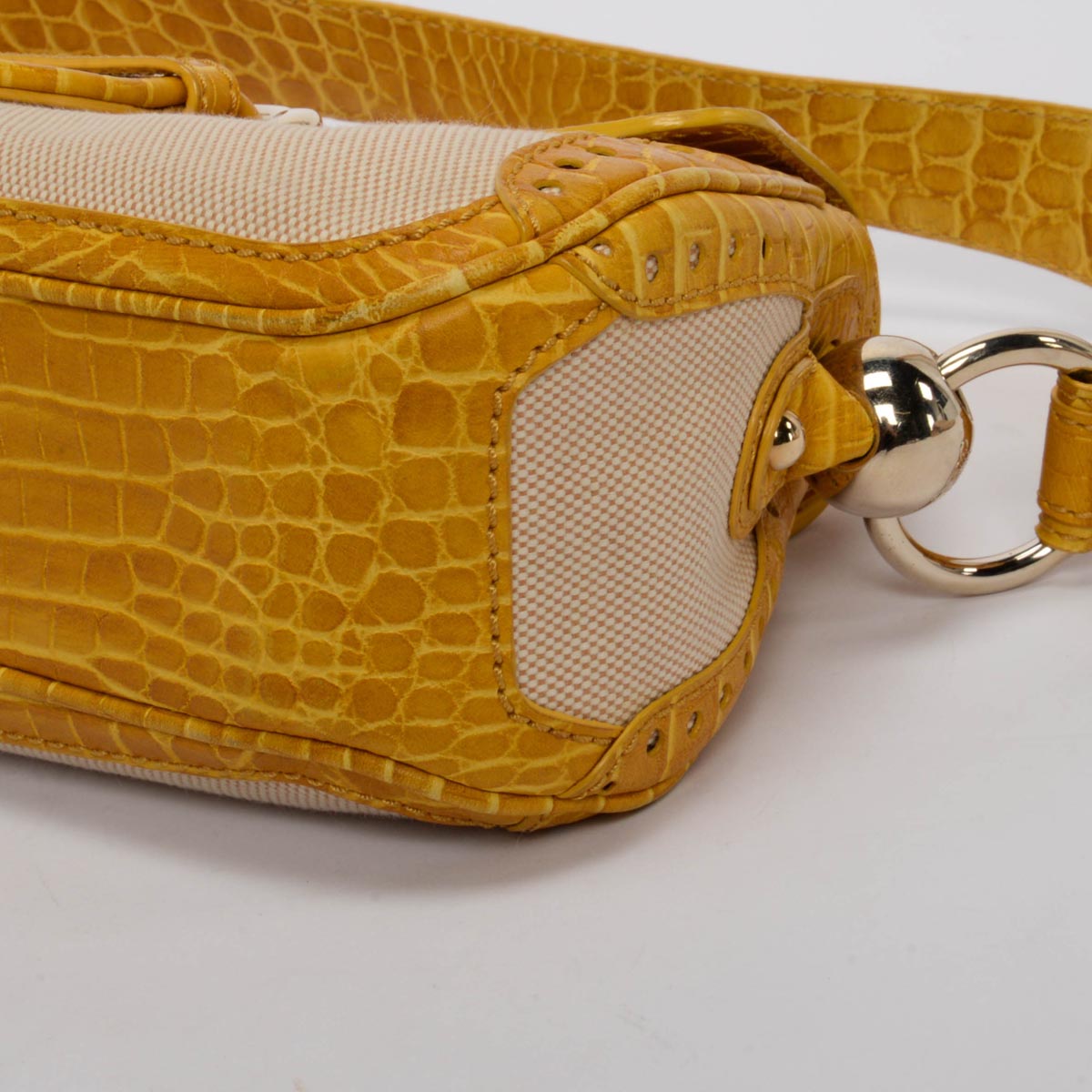 Celine Vintage Yellow Canvas Moc Croc Shoulder Bag