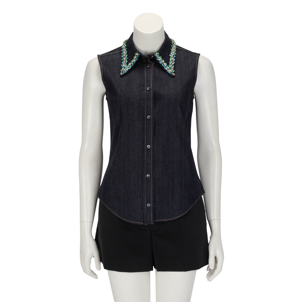 Miu Miu Indigo Denim Crystal Vest Top IT 40