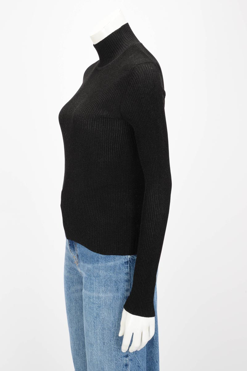 Hermes Black Glitter Ribbed Knit Turtleneck Top FR 34