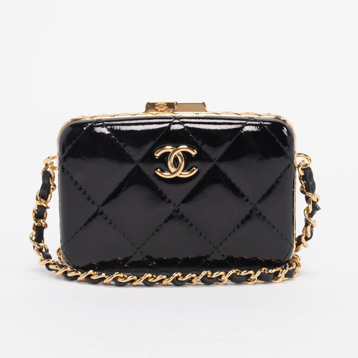 Chanel Black Glazed Goatskin Mini Box with Chain