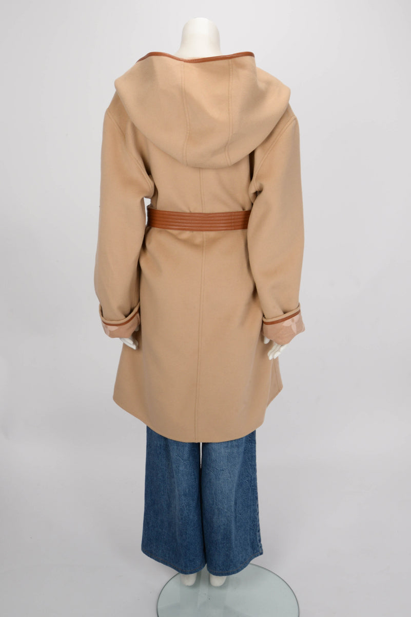 Louis Vuitton Beige Wool Belted Double Face Hooded Wrap Coat FR 46