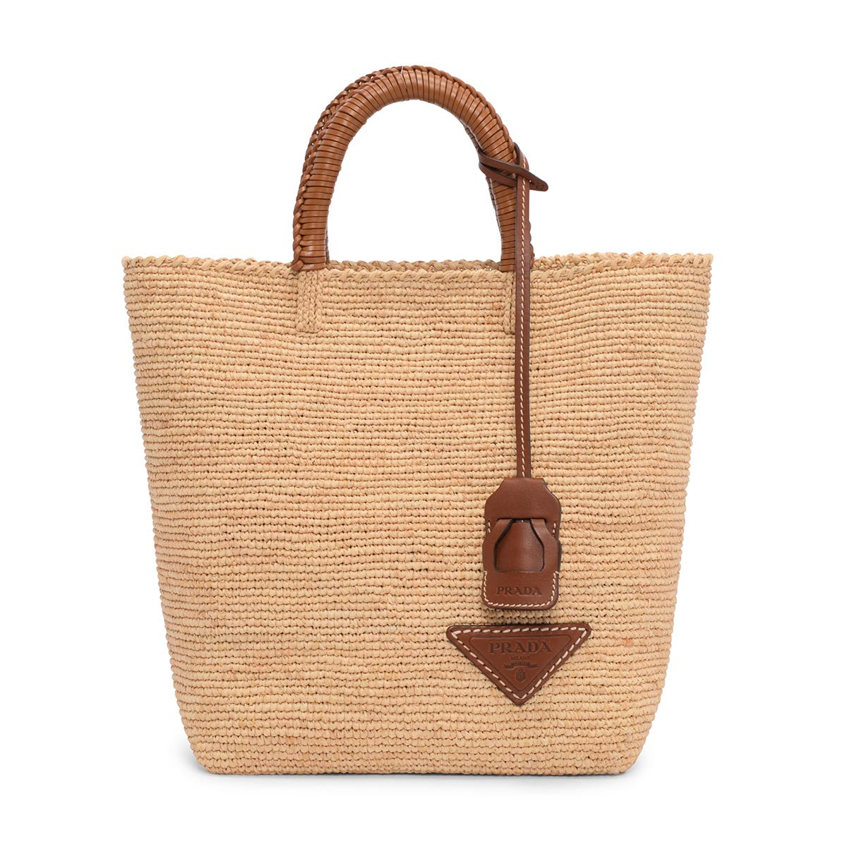 Prada Tan Vitello & Raffia Symbole Tote