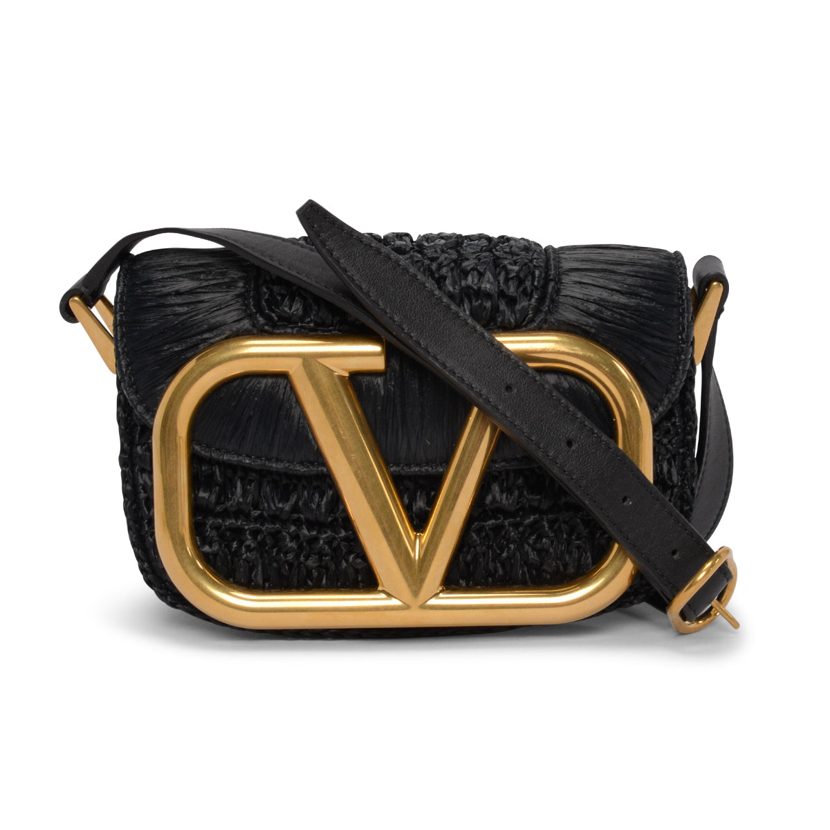 Valentino Black Raffia Small Braided Supervee Bag