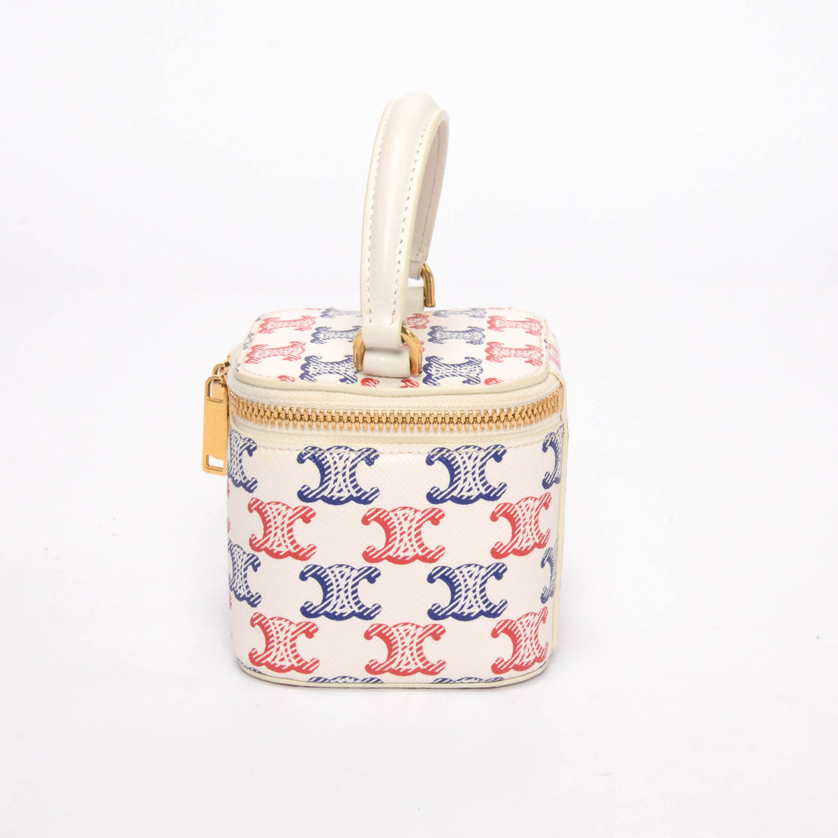 Celine Red & Blue Triomphe Canvas Vanity Case Mini Bag