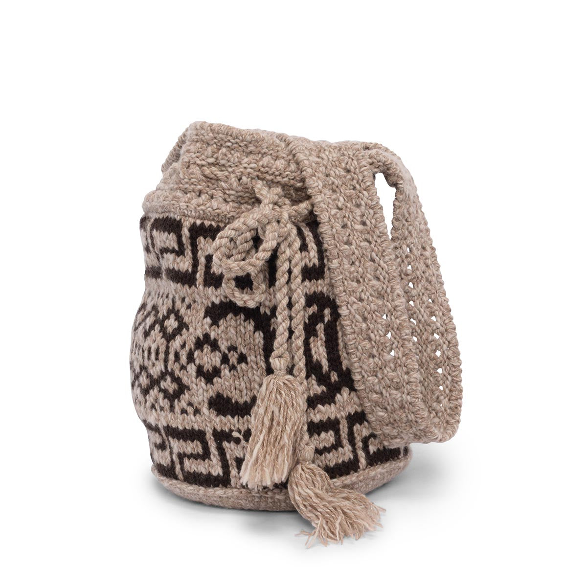 Celine Taupe Wool Fair Isle Triomphe Tote