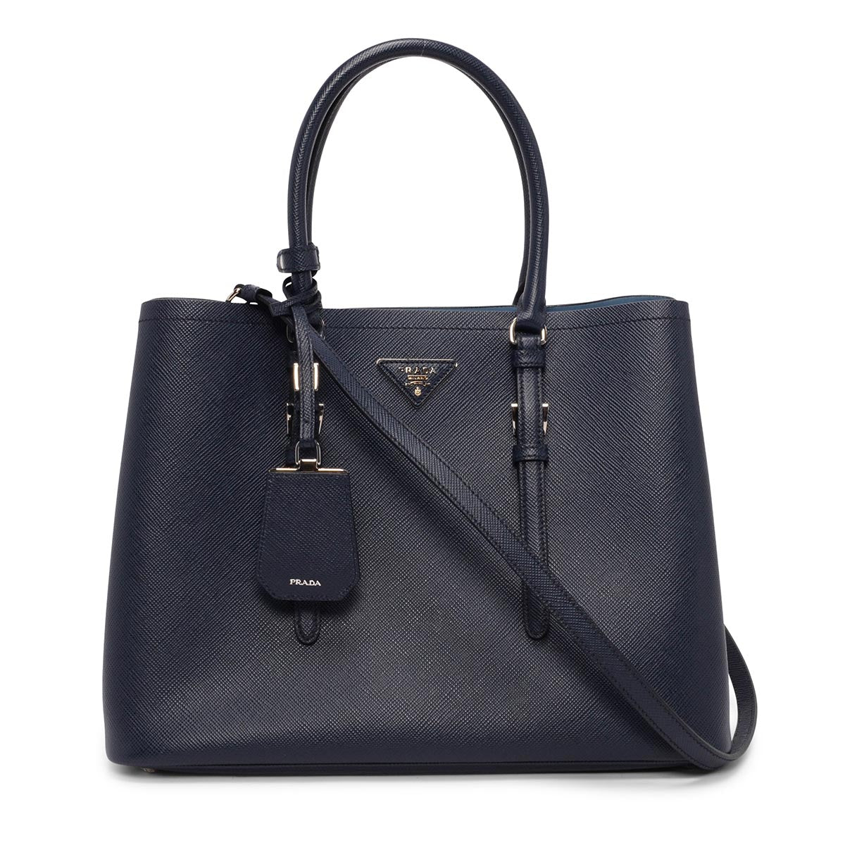 Prada Navy Saffiano Medium Double Tote