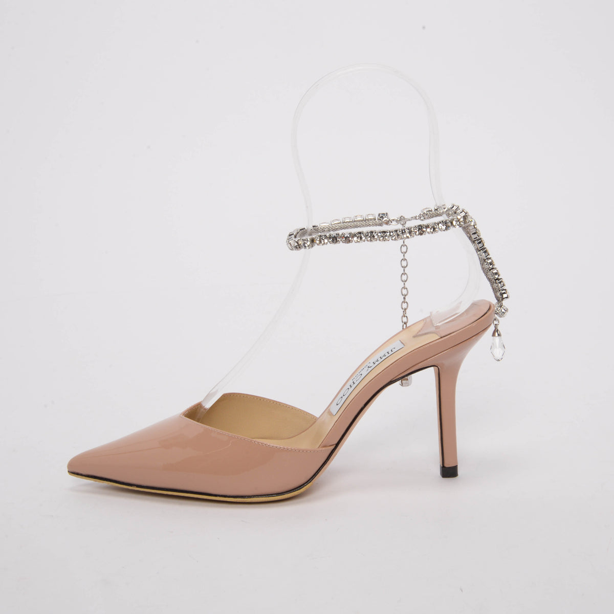 Jimmy Choo Ballet Pink Patent Crystal Saeda Pumps 38