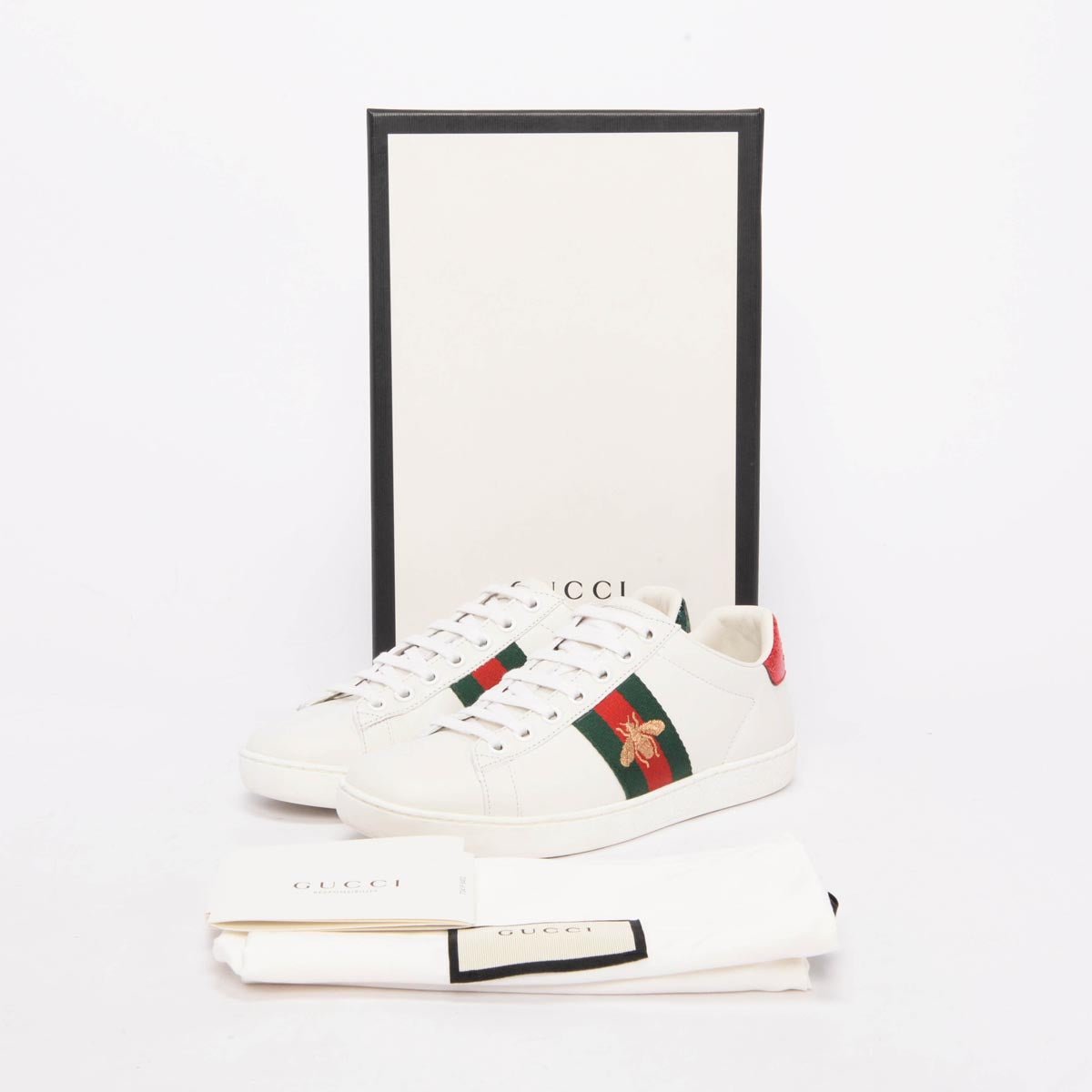 Gucci White Leather Bee Embroidered Ace Sneakers 35