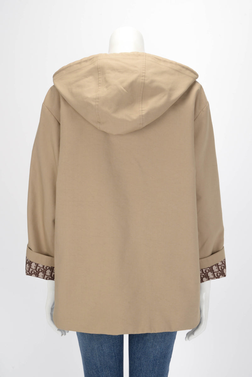 Dior Beige Gabardine Oblique Lined Hooded Zip Jacket S