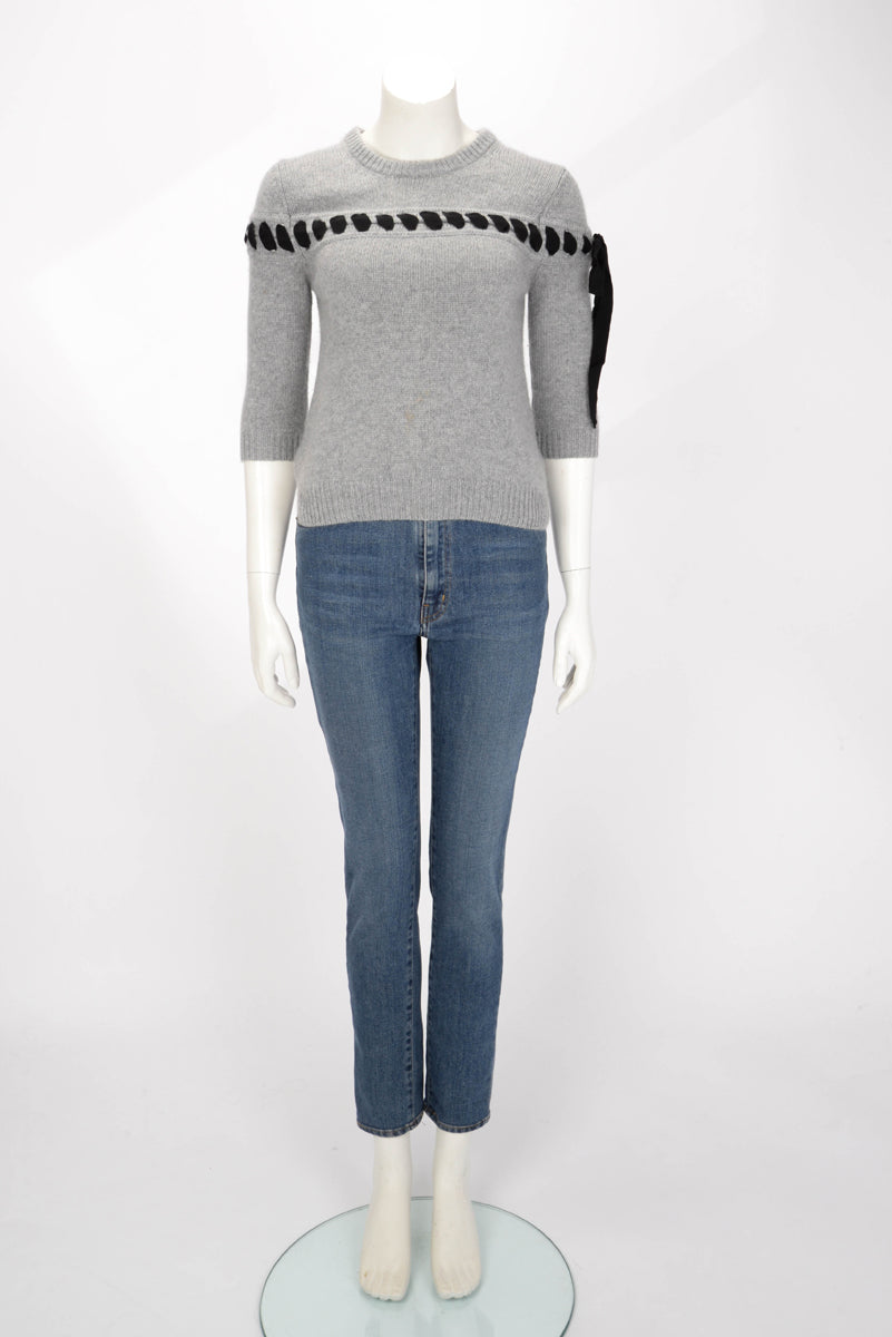 Fendi Grey Cashmere Ribbon Detail Sweater S