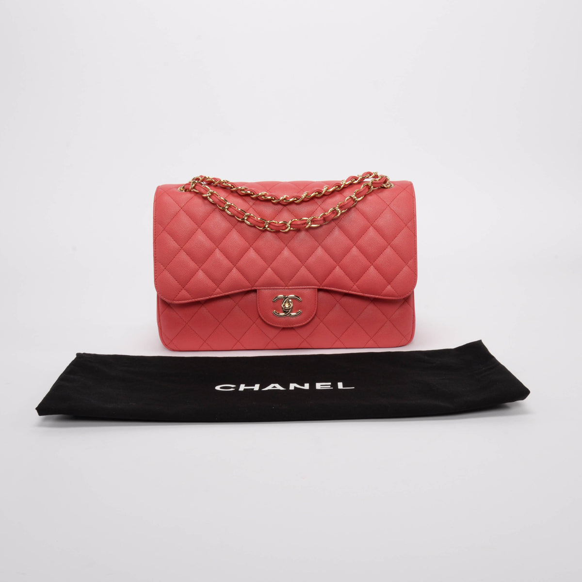 Chanel Pink Quilted Caviar Large Classic Flap Shoulder Bag