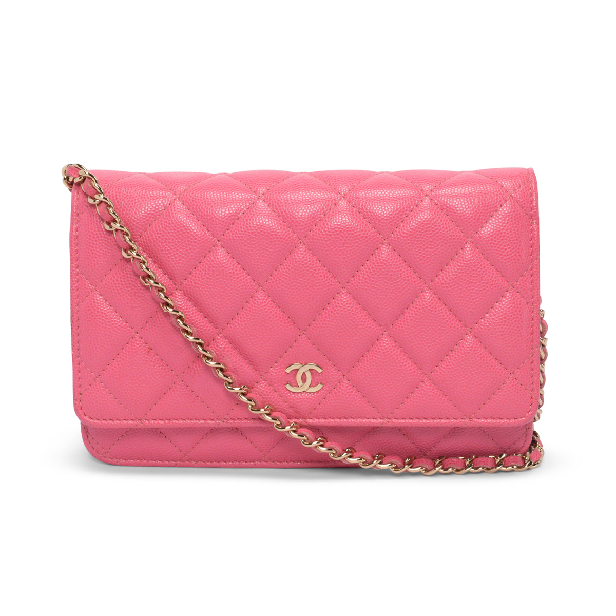 Chanel Pink Quilted Caviar Classic Wallet On Chain