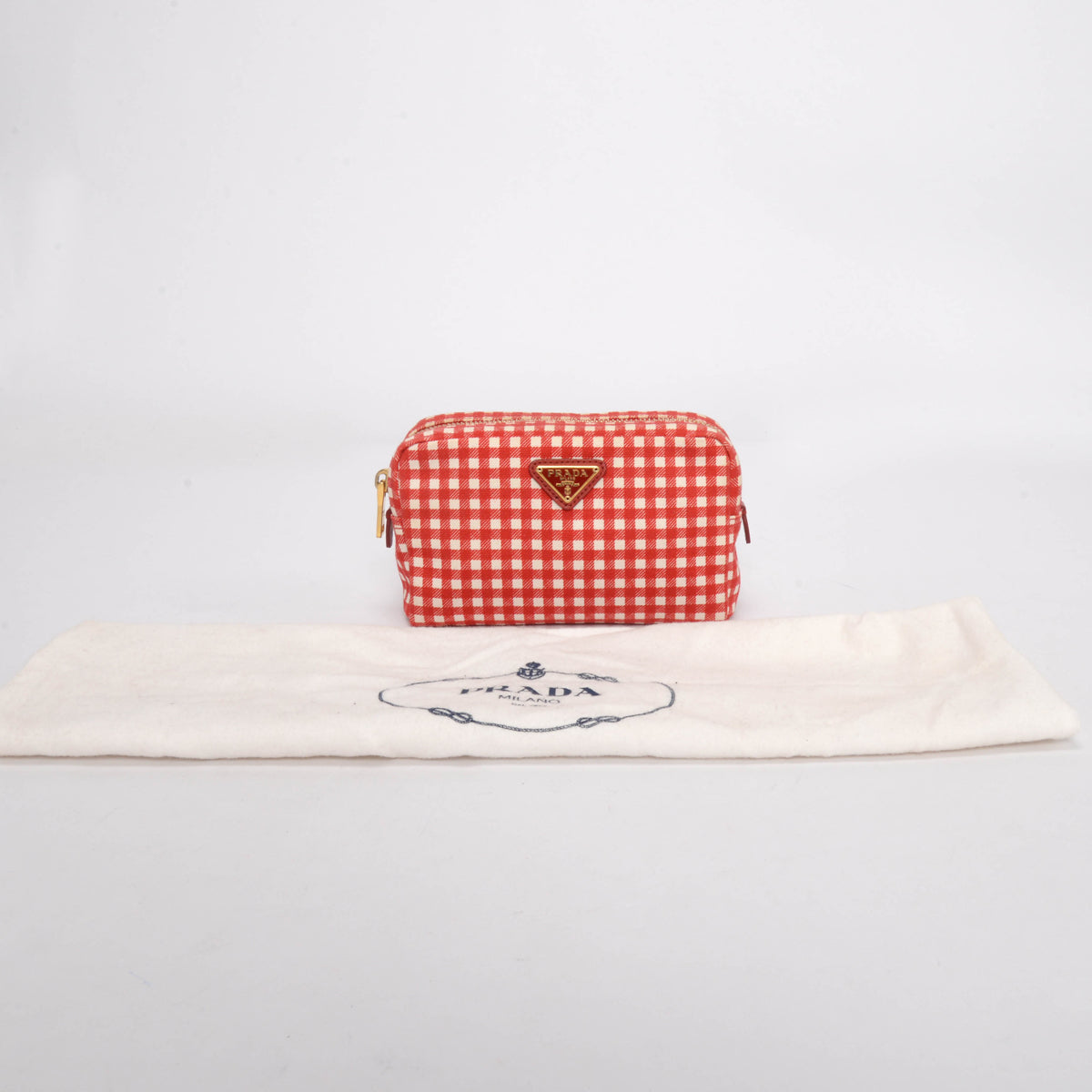 Prada Red & White Gingham Small Cosmetic Case