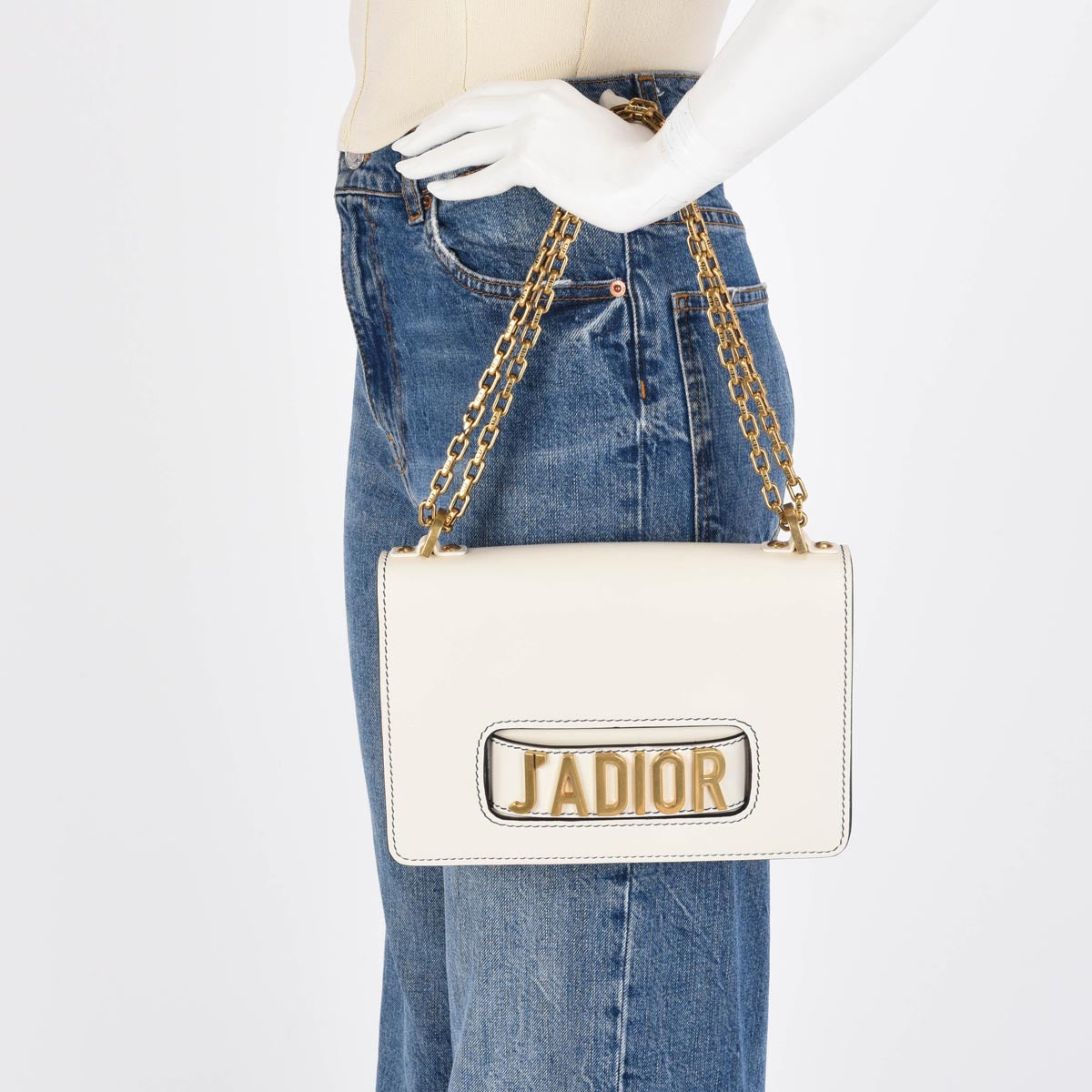 Dior White Calfskin Medium J'Adior Chain Flap Bag