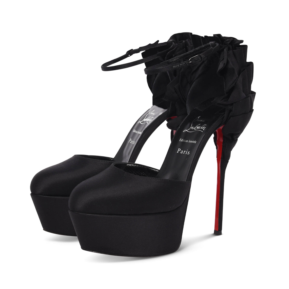 Christian Louboutin Black Satin Maria Frou Alta Platform Pumps 42