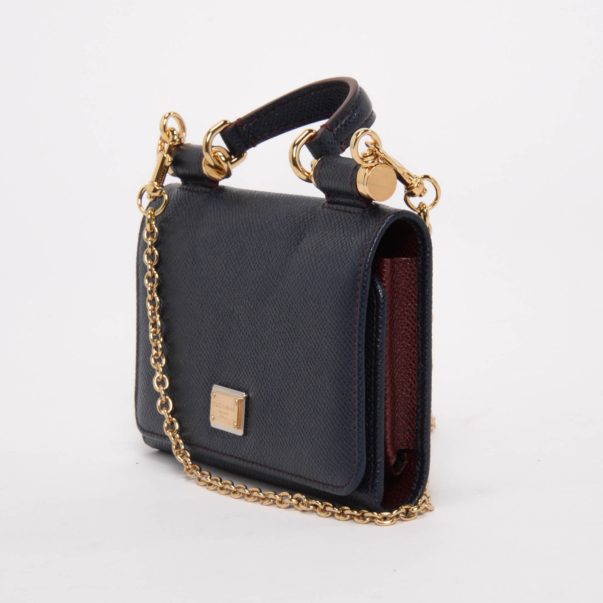 Dolce & Gabbana Navy Grained Leather Miss Sicily Wallet On Chain