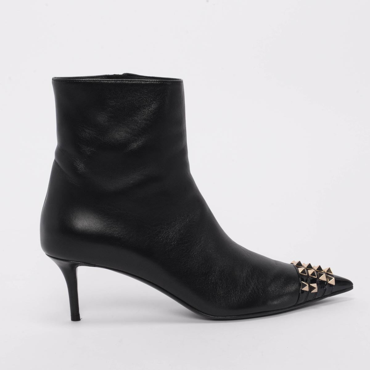 Valentino Black Calfskin Rockstud Pointed Ankle Boots 41