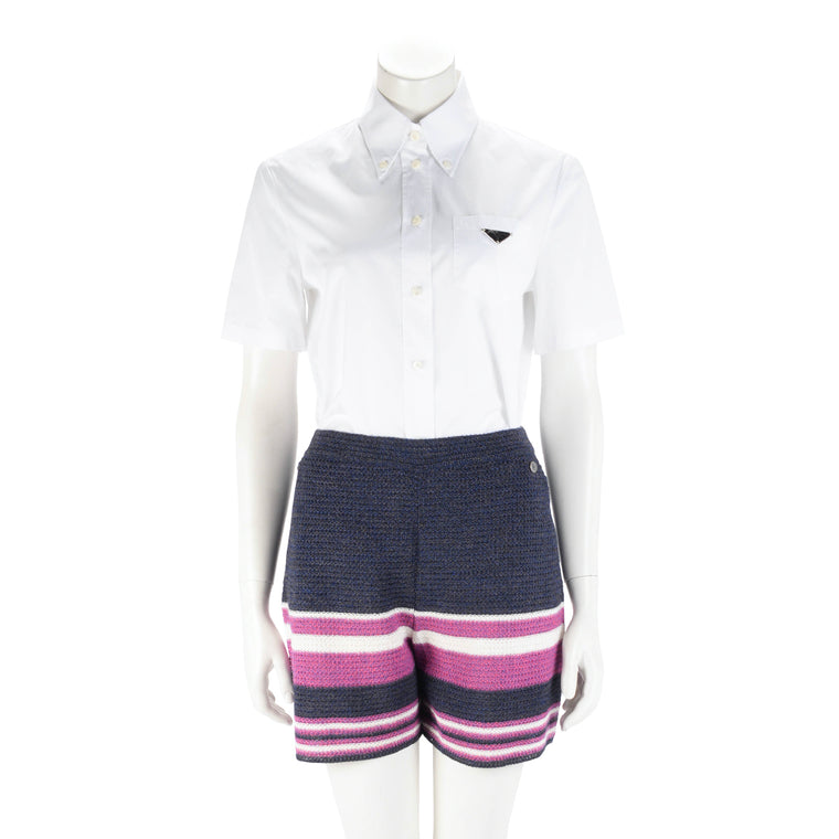 Chanel Blue & Purple Paper Striped Shorts FR 36
