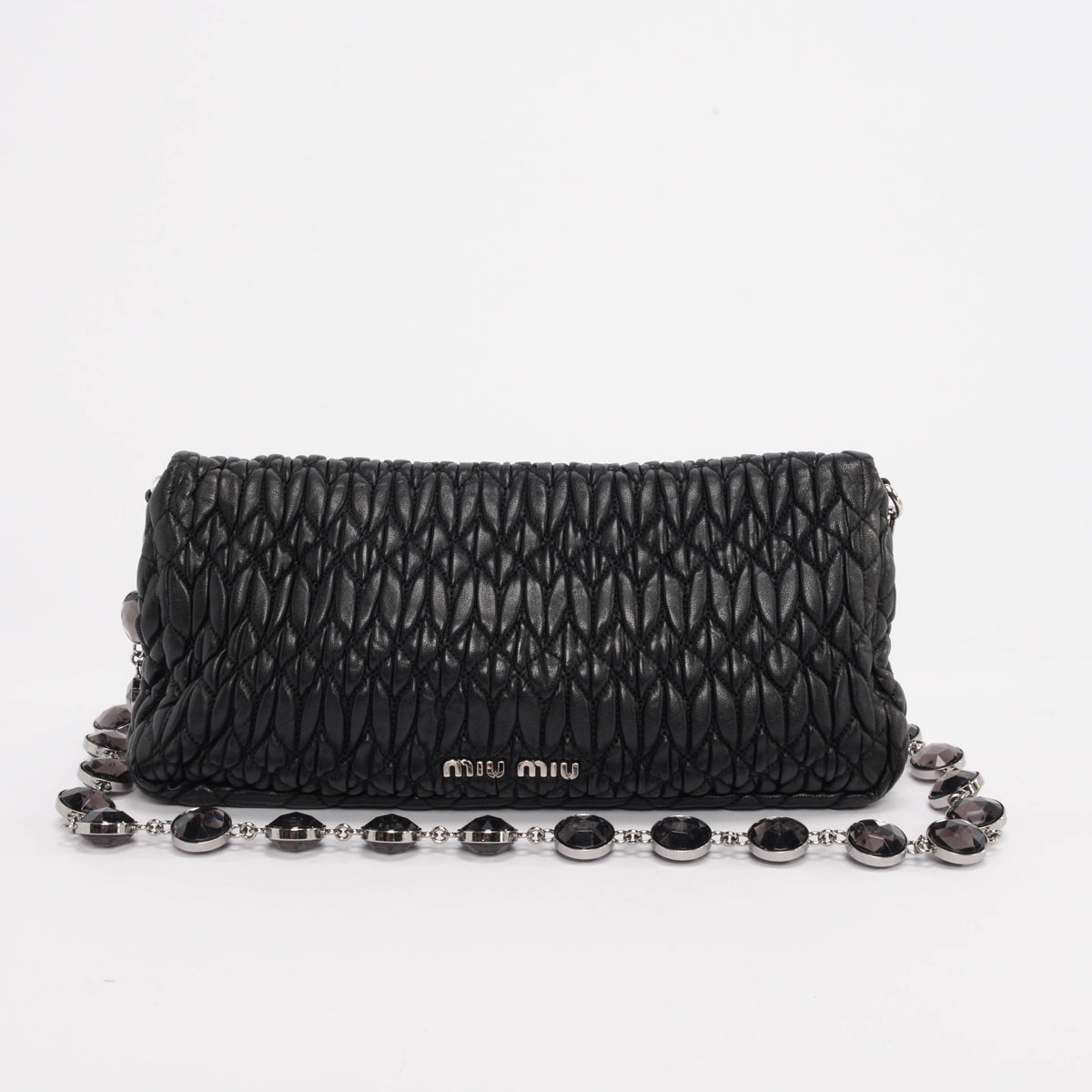 Miu Miu Black Matelasse Crystal Strap Bag