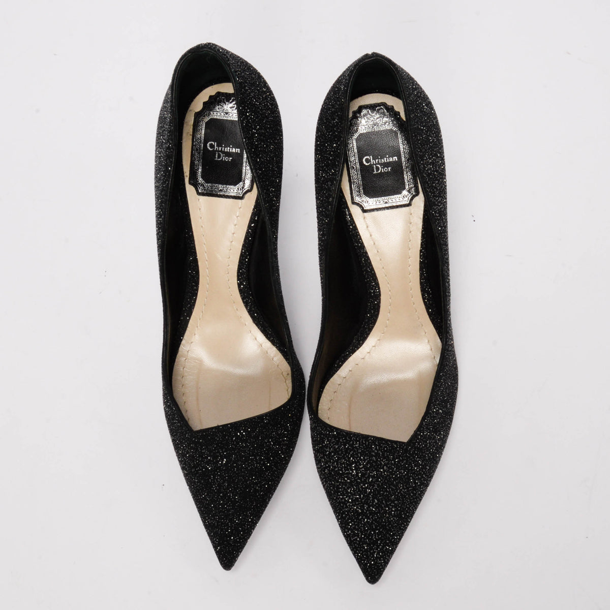 Dior Black Glitter Fabric Songe Pumps 38.5