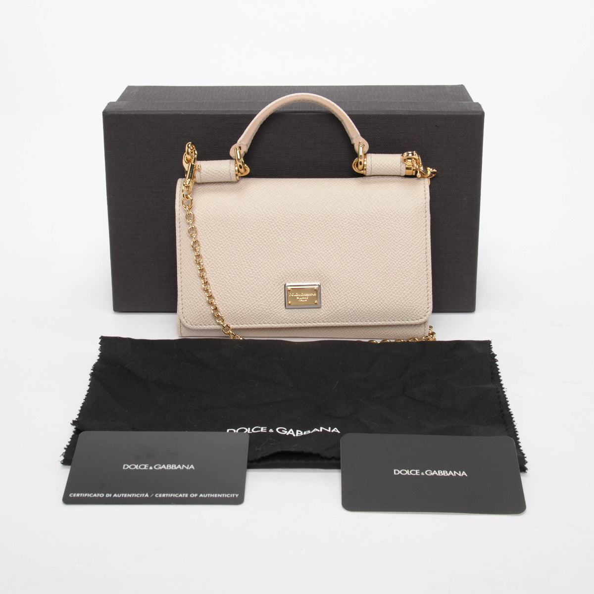 Dolce & Gabbana Cream Grained Calfskin Miss Sicily Wallet On Chain