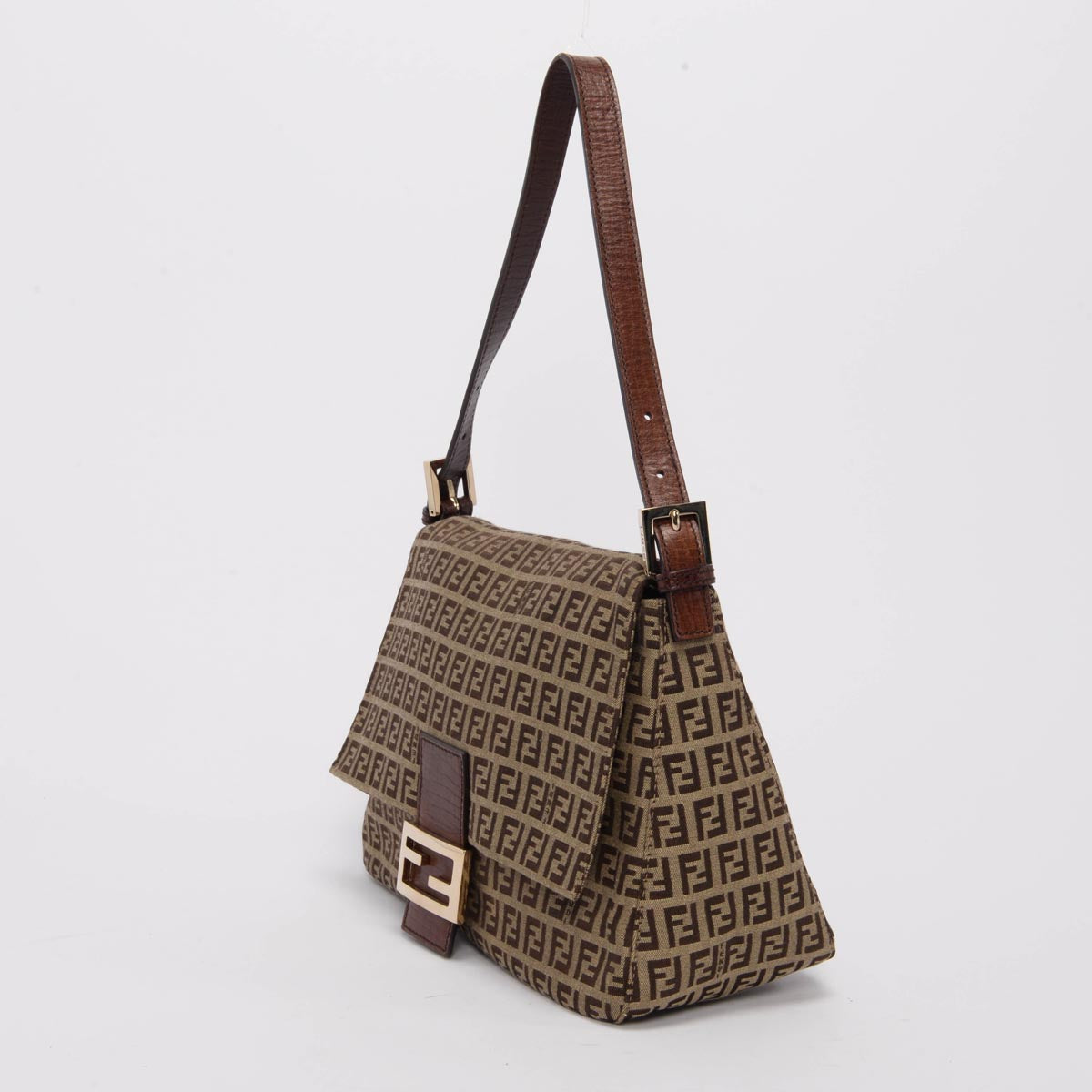 Fendi Brown Zucchino Canvas Mamma Baguette Bag