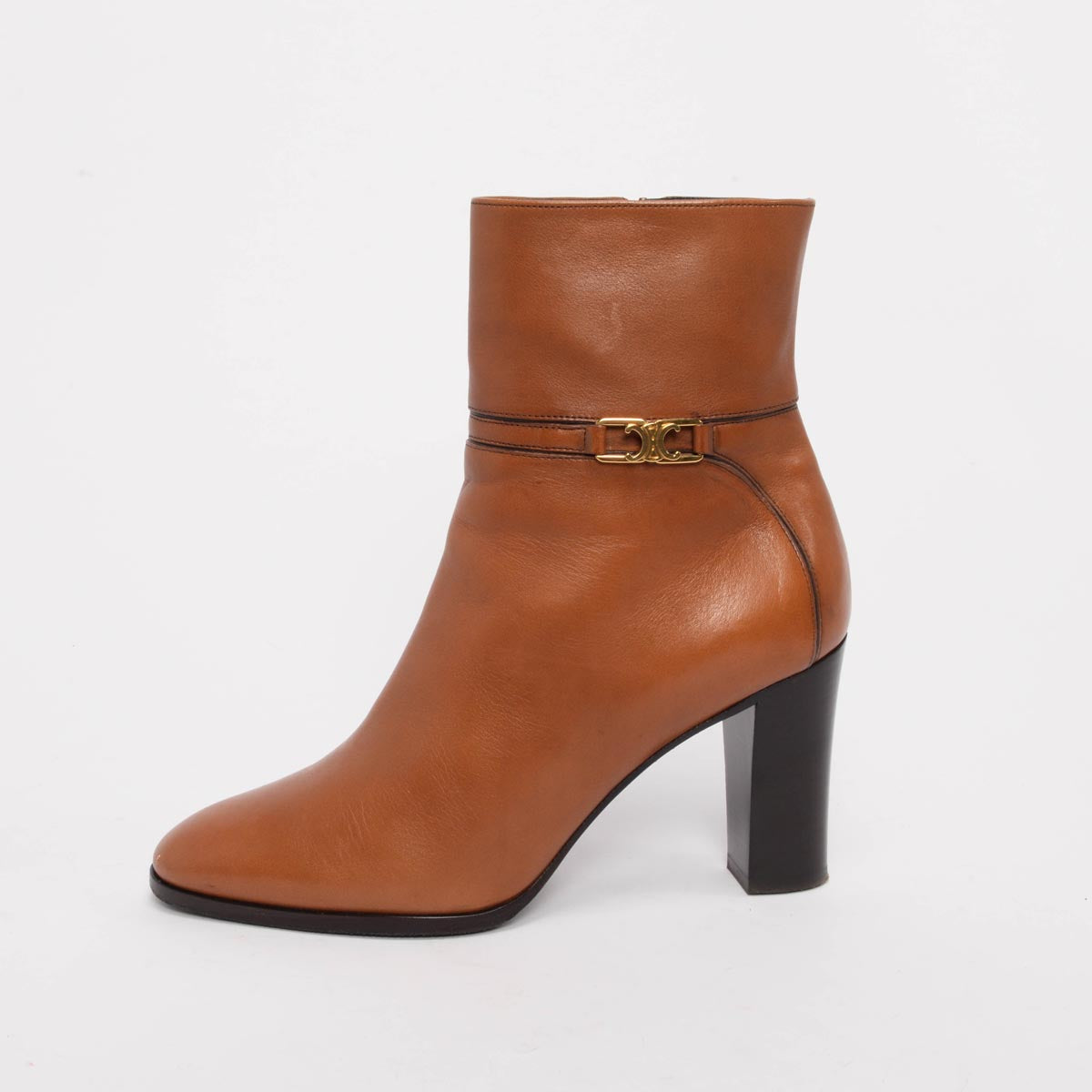 Celine Tan Calfskin Claude Ankle Boots 39