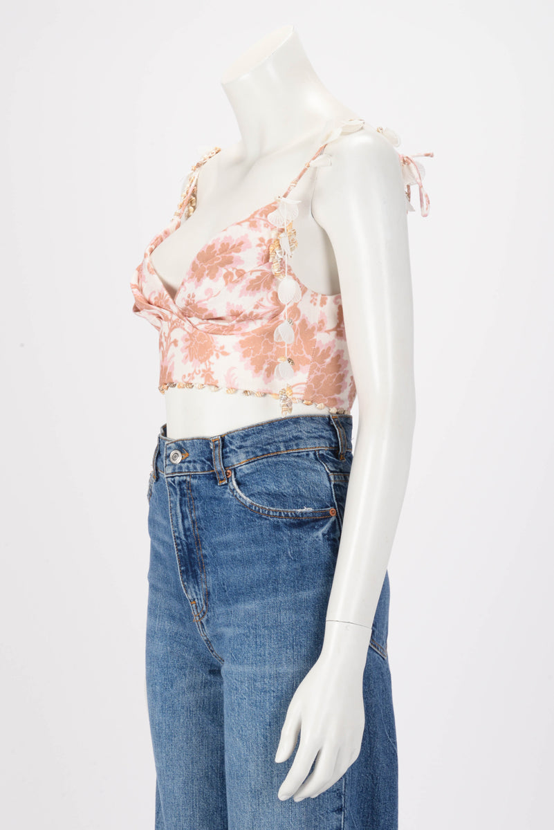 Zimmermann Tan Floral Linen Postcard Bustier Top 0