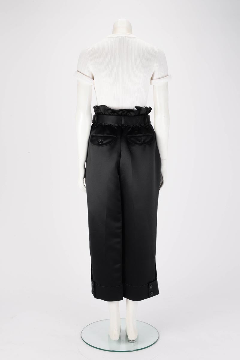 Simone Rocha Black Satin Paperbag Belted Pants UK 12