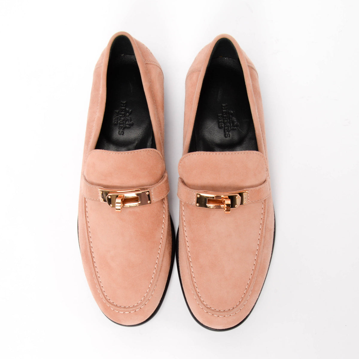 Hermes Rose Opaline Suede Destin Loafers 36