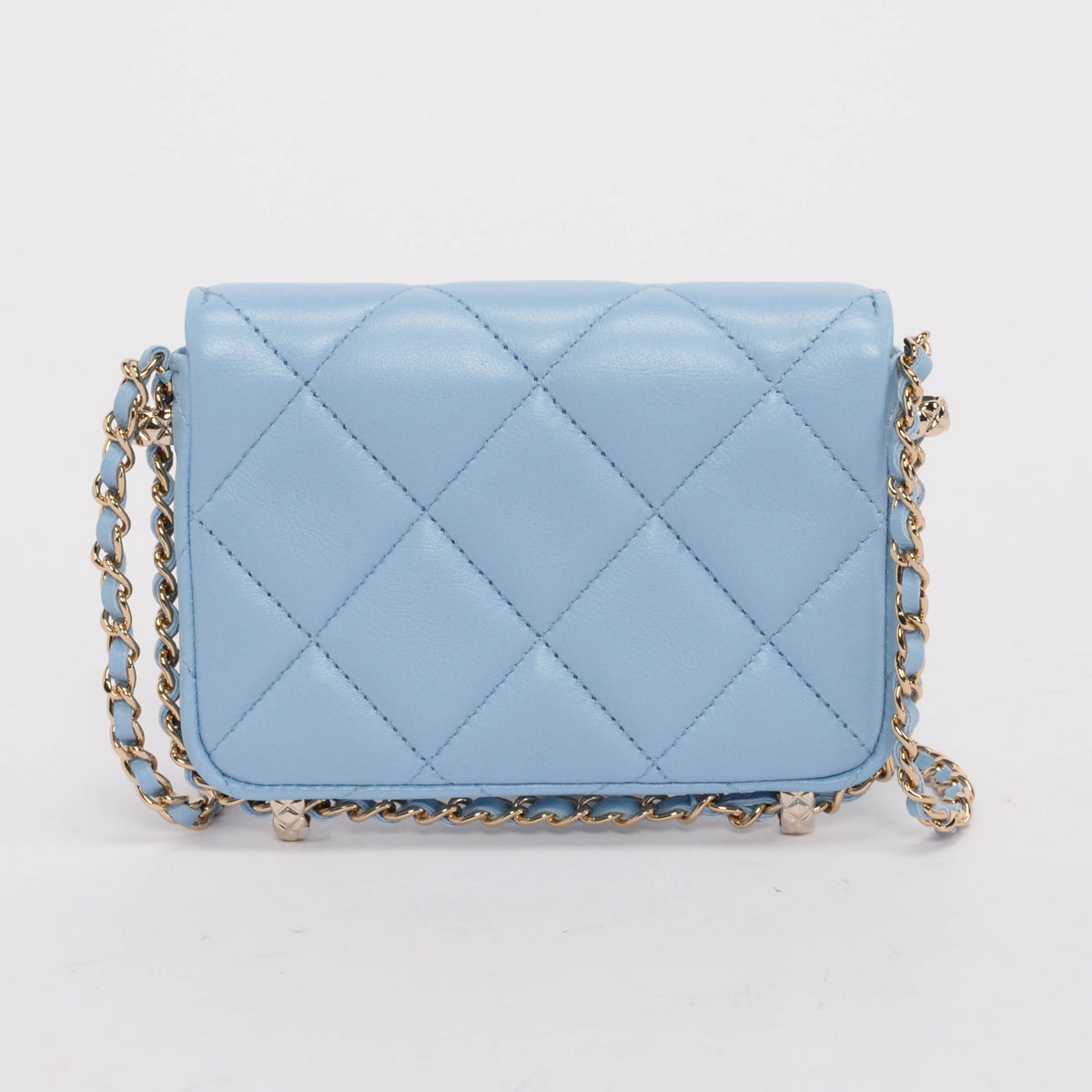 Chanel Light Blue Calfskin Clutch With Chain Wallet