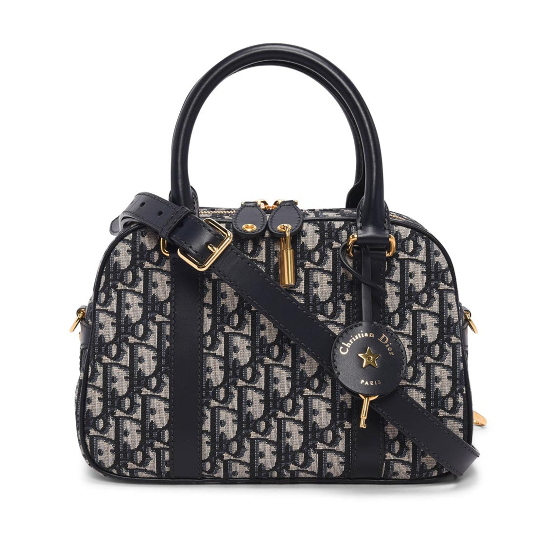 Dior Navy Oblique Jacquard Medium D-Vibe Bowling Bag