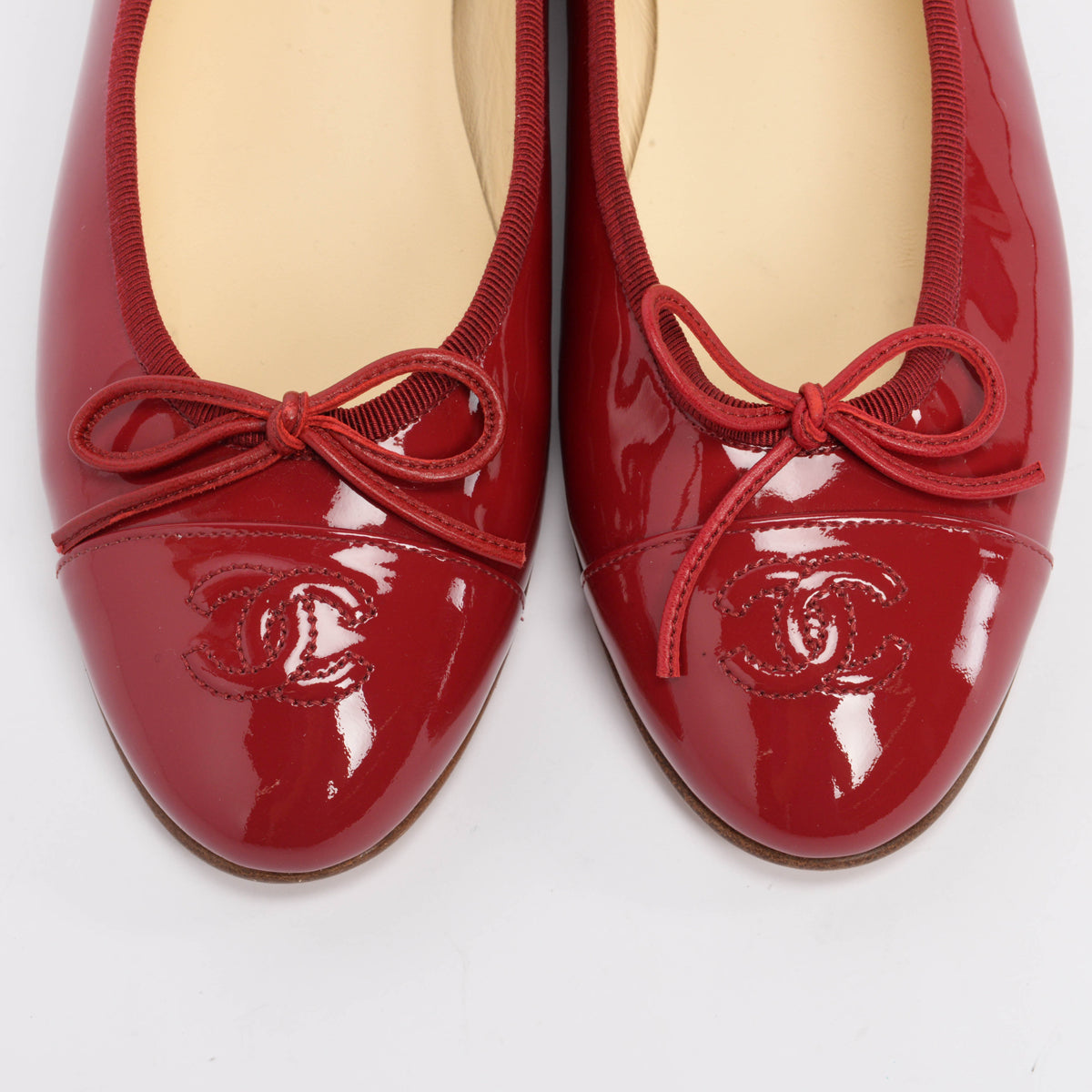 Chanel Red Patent CC Ballerina Flats 38