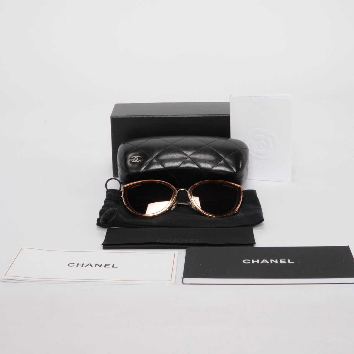 Chanel Rose Gold Metal Cat Eye Sunglasses