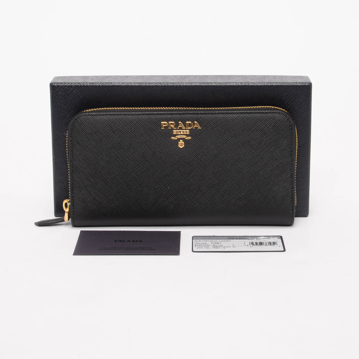 Prada Black Saffiano Leather Large Zip Wallet