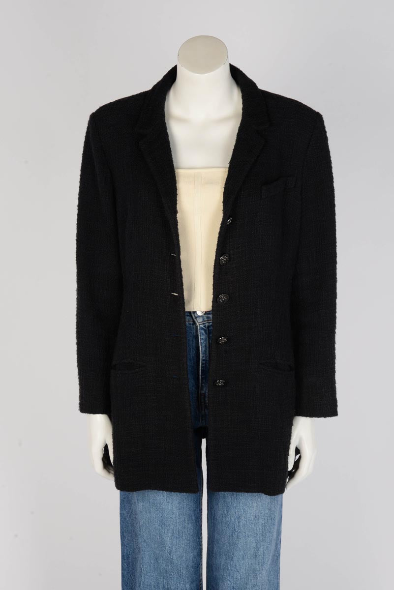 Chanel Black Boucle Tweed Paris to Bombay Jacket FR 50