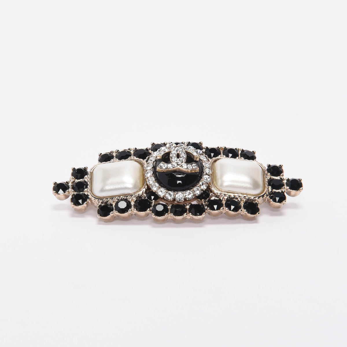 Chanel Pearl & Black Crystal CC Bar Brooch