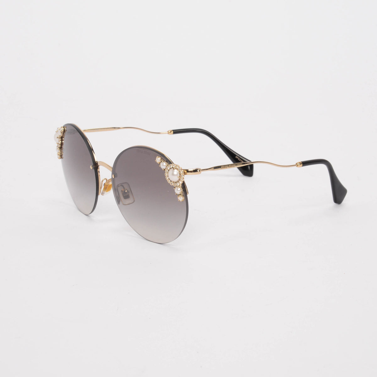 Miu Miu Grey Pearl Detail Round Sunglasses